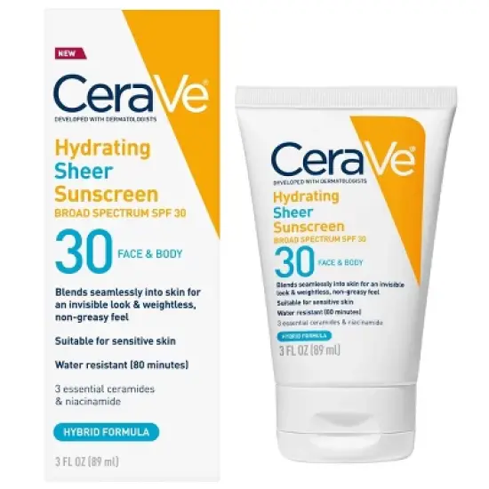 CeraVe Hydrating Sheer Sunscreen Lotion for Face and Body - SPF 30 image {9}