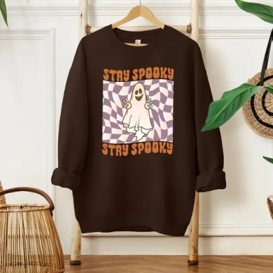 Simply Sage Market Women's Graphic Sweatshirt Checkered Stay Spooky Ghost image {1}