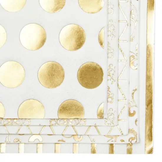 Blue Panda 100 Pack Polka Dotted Gold and White Cocktail Napkins for Wedding, Birthday Party Supplies, 5 x 5 In image {5}