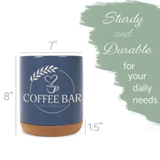 Elanze Designs Coffee Bar Love Is Brewing Ceramic Cork Bottom Navy Blue Large Capacity Utensil Holder Crock for Countertop Storage, Stylish & Durable image {1}