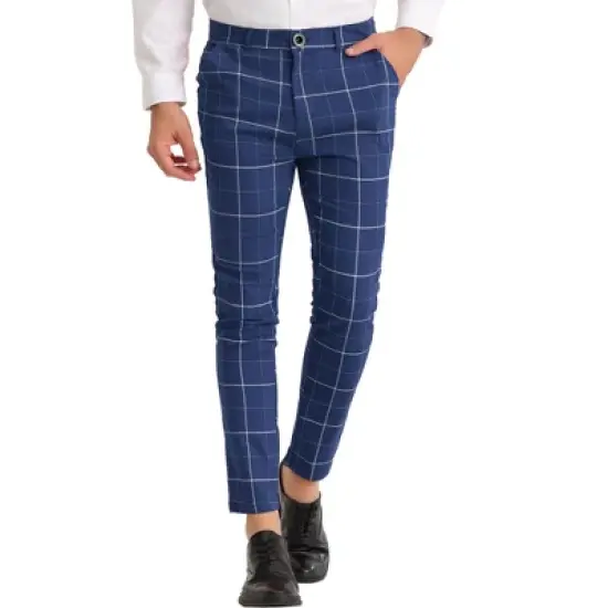 Lars Amadeus Men's Dress Plaid Pants Slim Fit Stretch Flat Front Plaid Trousers image {6}