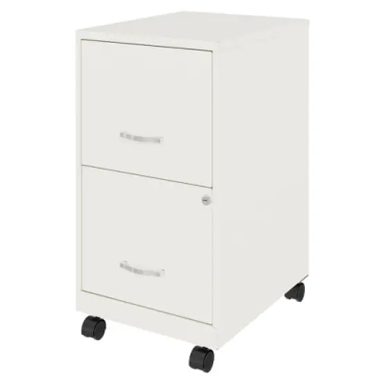 Space Solutions 18 Inch Wide Metal Mobile Organizer File Cabinet for Office Supplies and Hanging File Folders with 2 File Drawers, Pearl White image {2}
