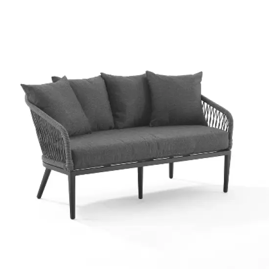 Dover 2pc Outdoor Rope Conversation Set with Loveseat & Coffee Table - Charcoal/Matte Black - Crosley image {9}