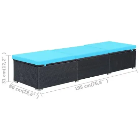 vidaXL Sunlounger Black and Blue PE Rattan, Powder-Coated Steel, Polyester image {8}