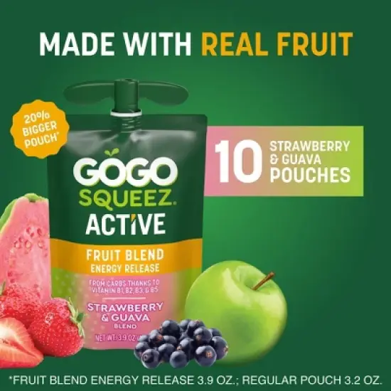 GoGo SqueeZ Active Fruit Blend Energy Release, Strawberry & Guava Punches - 39oz/10ct image {7}
