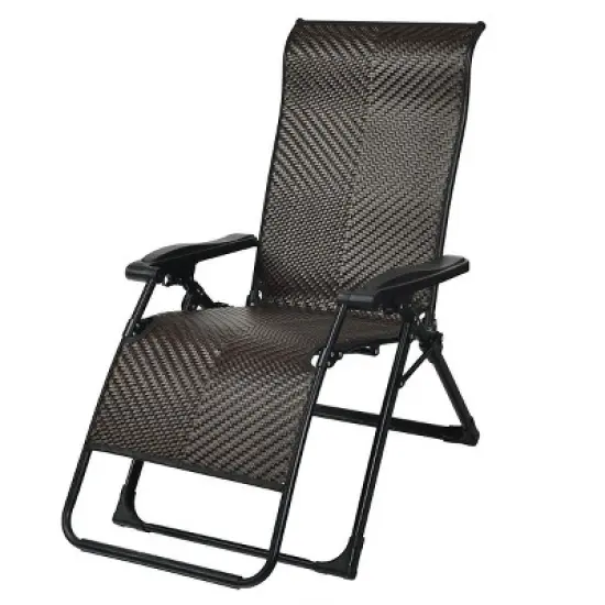 Costway Patio Rattan Zero Gravity Lounge Chair Folding Recliner Adjustable W/Headrest image {3}