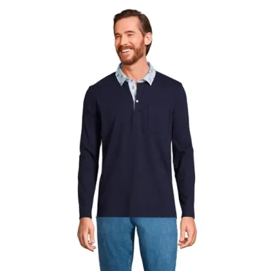 Lands' End Men's Super-T Long Sleeve Poplin Collar Pocket Polo Shirt image {7}