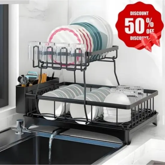 MaseiKar Dish Racks for Kitchen Counter, Stainless Steel Kitchen Dish Drying Rack with Drainboard, Detachable Dish Drainers with Utensil Holders image {7}