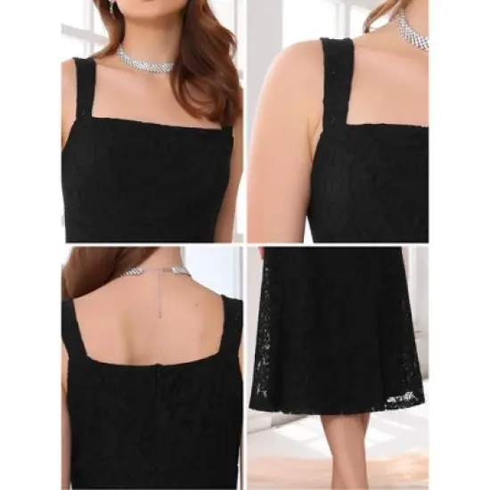 INSPIRE CHIC Women's Lace Prom Straps Square Neck Sleeveless Formal Evening Cocktail Midi Dresses image {4}