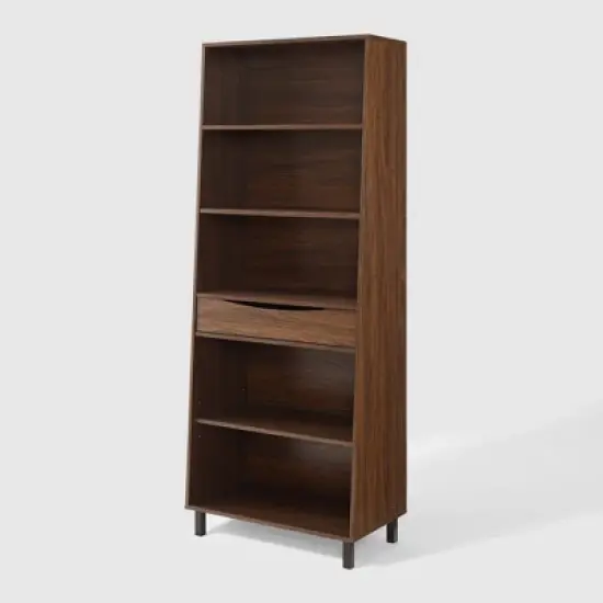 72.5" Mid-Century Modern 1 Drawer Angled Bookshelf - Saracina Home image {3}