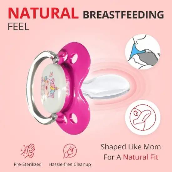 Playtex Baby &ndash; Binky Orthodontic Pacifier with Snap-On Cover, Air Comfort Shield, Medical-Grade Silicone, 0&ndash;6 Months, 2-Pack, Unicorn and Panda Design image {5}