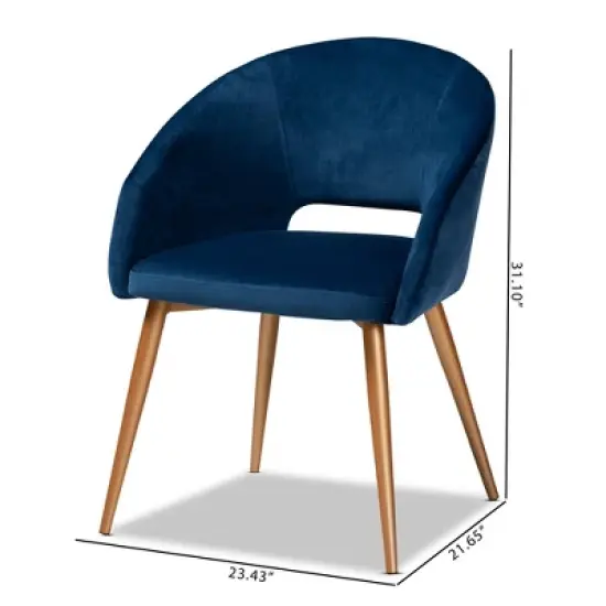Vianne Velvet Upholstered Metal Dining Chair Navy Blue/Gold - Baxton Studio image {8}