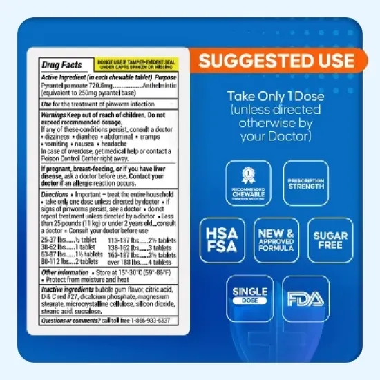 Pin-Rid | Pinworm Treatment | Pyrantel Pamoate 250 mg  12 Chewable Tablets | Family Size image {4}