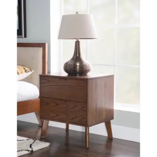 Reid 2 Drawer Nightstand Chest Walnut - Linon image {7}