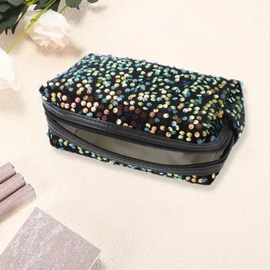 Unique Bargains Women Portable Sequin Makeup Bag 1 Pc image {1}