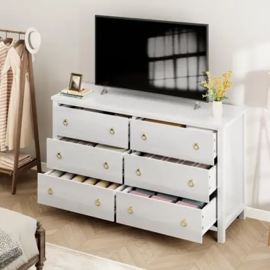 6 Dresser for Bedroom, 47.2" Wide Dresser, Modern Wide Drawer Dresser with Storage, Wooden Closet Dressers Chest of Drawers image {3}