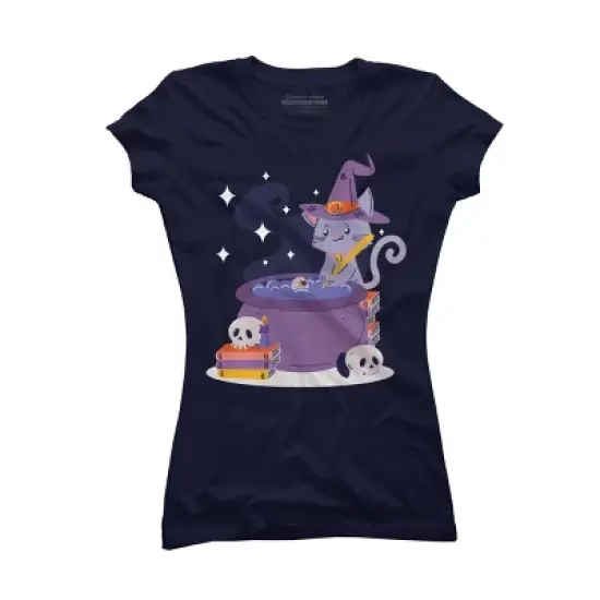 Junior's Design By Humans Halloween Kitty Cauldron By machmigo T-Shirt image {4}