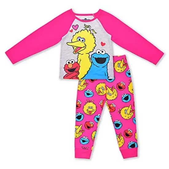 Sesame Street Girl's Elmo, Big Bird, and Cookie Monster 2 Pack Graphic Printed Long Sleeve Tee Shirt and Jogger Pants Set for infant image {5}