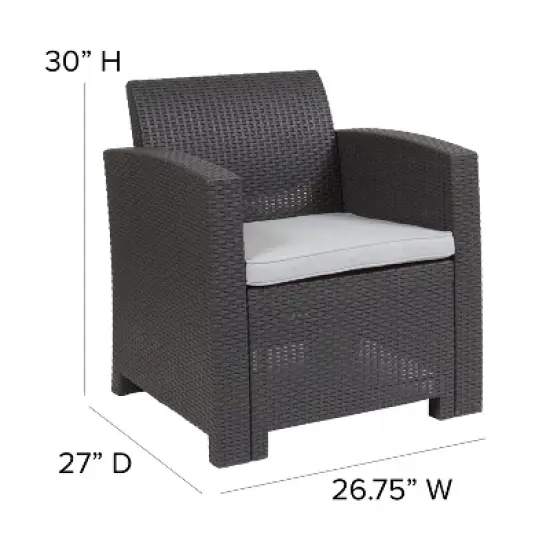Flash Furniture Faux Rattan Chair with All-Weather Cushion image {3}