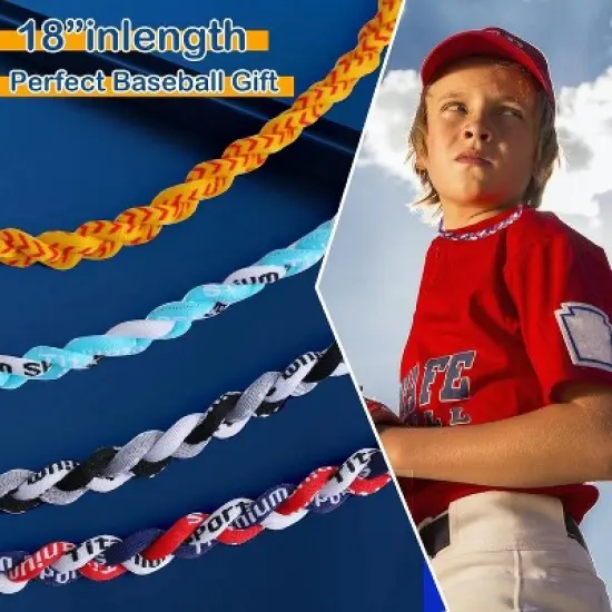 4 Pieces Baseball Necklaces for Boys,Three Braided Rope Tornado Sports Titanium Necklaces,Baseball Accessories Drip image {1}