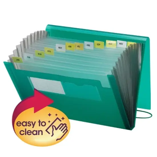 Smead Poly Expanding File, 12 Pockets, Flap and Cord Closure, Letter Size, Green (70878) image {1}