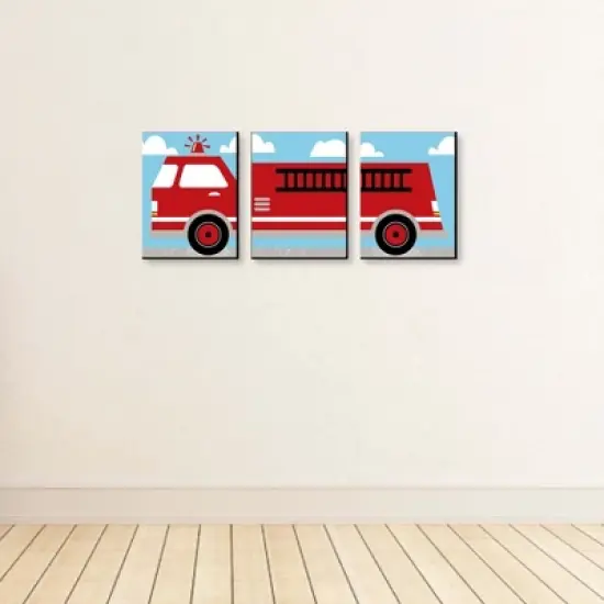 Big Dot of Happiness Fired Up Fire Truck - Firefighter Firetruck Nursery Wall Art and Kids Room Decor - Gift Ideas - 7.5 x 10 inches - Set of 3 Prints image {2}