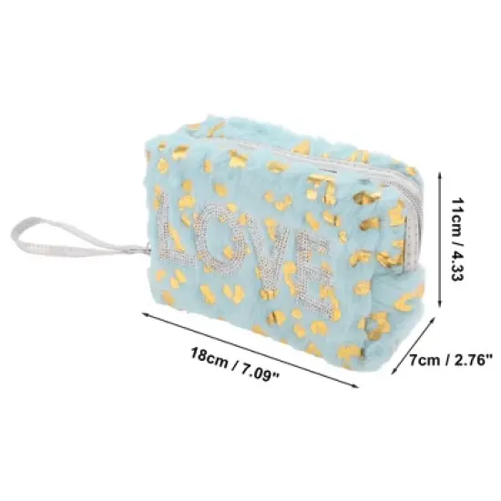 Unique Bargains Women's Portable Leopard Sequin LOVE Makeup Bag 1 Pc image {1}