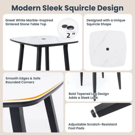 UNISOAR Modern 5PC Outdoor Patio Bar Set,Rounded Square Sintered Stone Table & 4 Swivel Bar Chairs,Non-Rust Aluminum Frame, Marble-Inspired Top image {8}