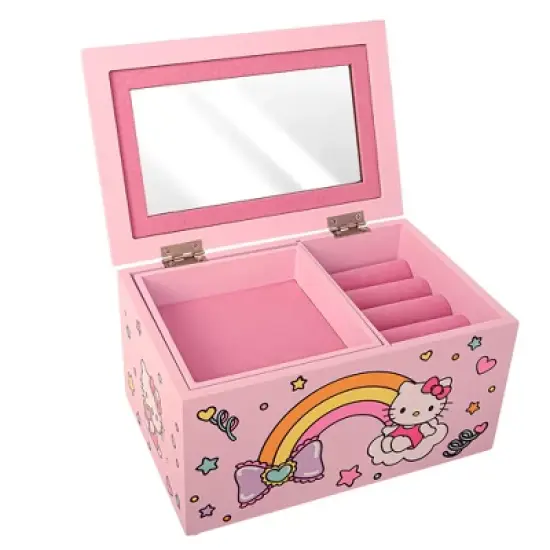 Sanrio Hello Kitty Pink Wood Jewelry Box with Tray - Officially Licensed Authentic image {1}