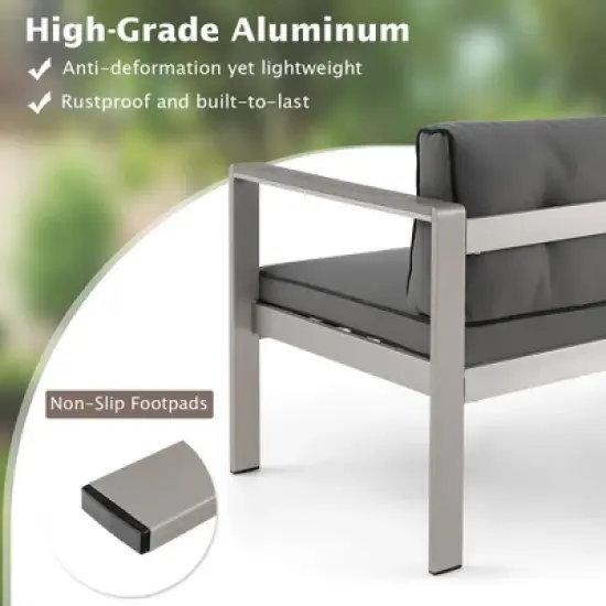 Costway Patio Aluminum Loveseat Sofa Outdoor Chair with WPC Armrests & Cushions Backyard image {6}