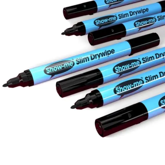 Show-me&reg; Fine Tip Slim Barrel Dry Erase Markers, Black, Box of 10 image {4}