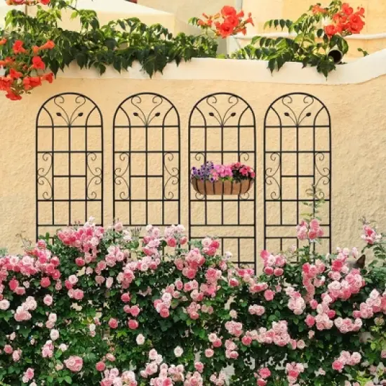 Black Metal Garden Trellis for Climbing Plants, 86.7'H x 19.7'W, Rustproof Outdoor Plant Support for Roses, Vines & Vegetables image {14}