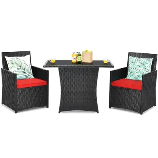 Costway 3PCS Patio Rattan Furniture Set Cushion Sofa Armrest Garden Deck image {4}