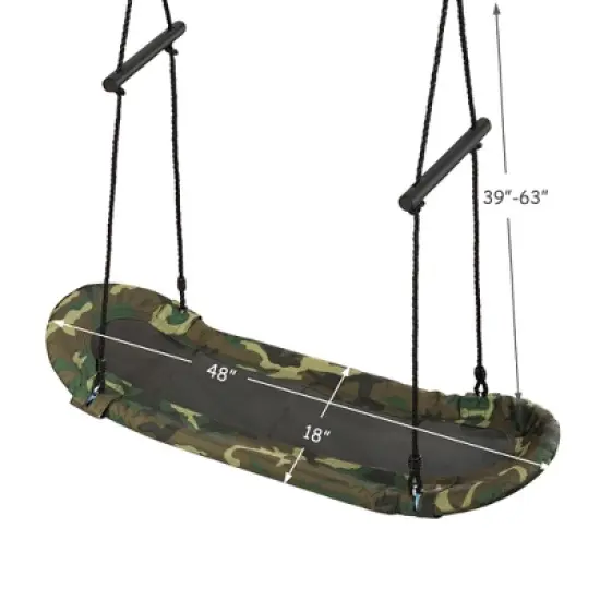 Costway Saucer Tree Swing Surf Kids Outdoor Adjustable Oval Platform Swing Set w/ Handle Camouflage green image {3}