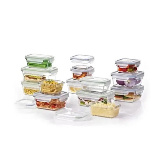 Glasslock 28-Piece Oven, Freezer and Microwave-Safe Stackable Glass Food Storage and Bakeware Container Set with Latching Lids image {1}