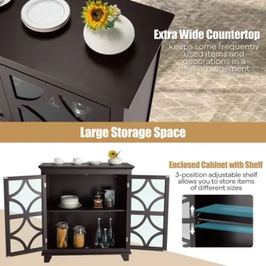 Costway Kitchen Storage Cabinet Buffet Sideboard w/ Glass Doors & Adjustable Shelf image {4}
