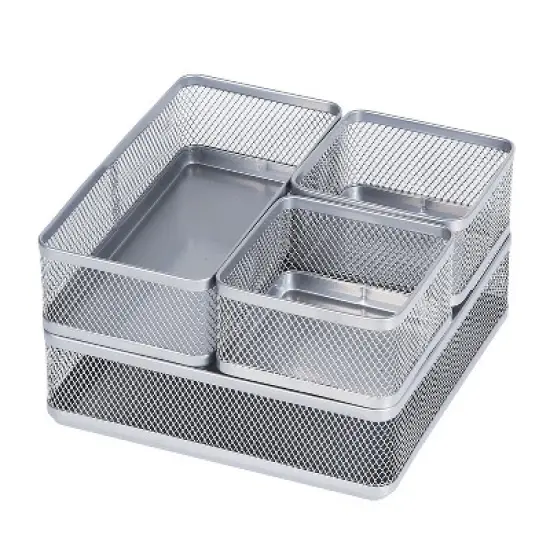 Mesh Desk Organizer Silver - Brightroom&trade;: Steel Office Supplies, Desk Drawer Organizer, 8"x8"x4.5" image {1}