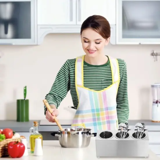Unique Bargains Stainless Steel Cylinder Commercial Utensil Holder 3 Holes image {2}