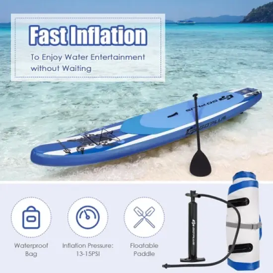 Costway 11&rsquo; Inflatable Stand Up Paddle Board SUP W/Carrying Bag Aluminum Paddle Navy image {6}