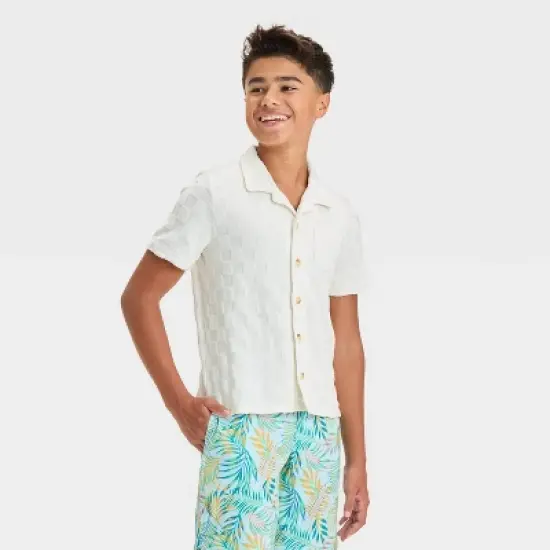 Boys' Solid Cover up Top - art class&trade; Cream image {3}