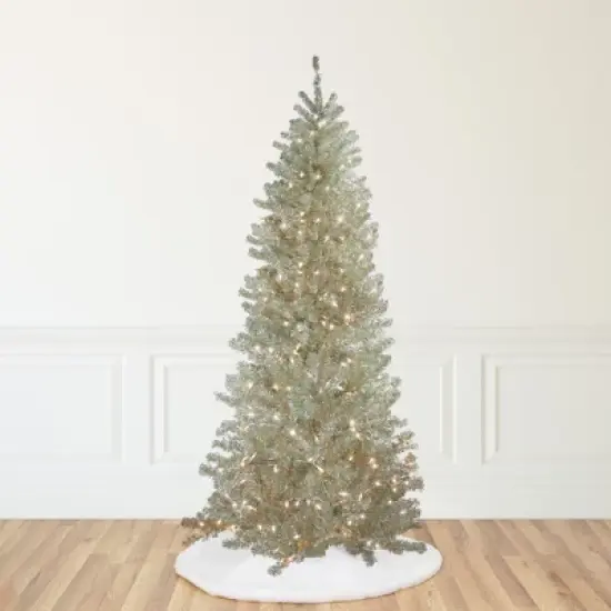 Northlight 9' Pre-Lit Artificial Christmas Tree Metallic Sheer Champagne Tinsel - Clear Lights image {1}
