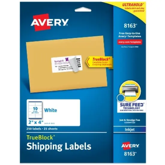 Avery Shipping Labels, 2" x 4", White, 250 Labels (8163) image {8}
