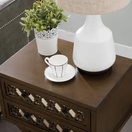 Mirrored Diamond Filigree X Base Nightstand/Table Walnut - Leick Home image {10}