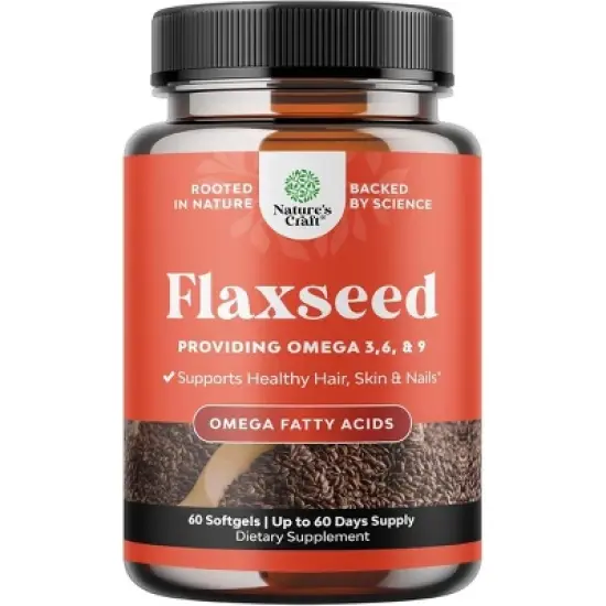 Flaxseed Oil 1000mg Softgels, High Potency Flax Seed Oil Softgels with Omega 3 6 9 for Heart Health, Digestion & Brain Support, Nature's Craft, 60ct image {7}