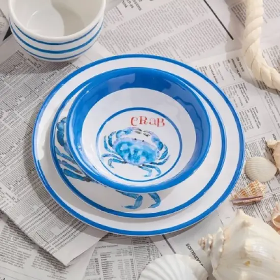 Certified International (Set of 6) 11" Beach House Crab Melamine Salad Plates image {5}