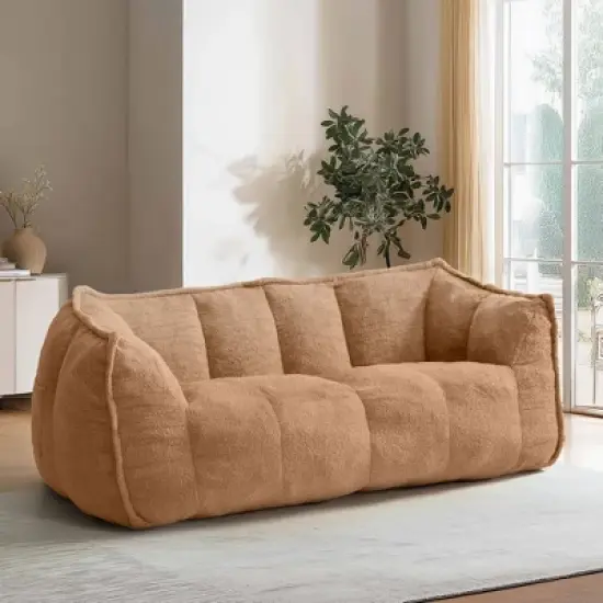 Pamapic Oversized Teddy Fabric Bean Bag Chair, Foam Filled Double Seater for Living Room image {8}