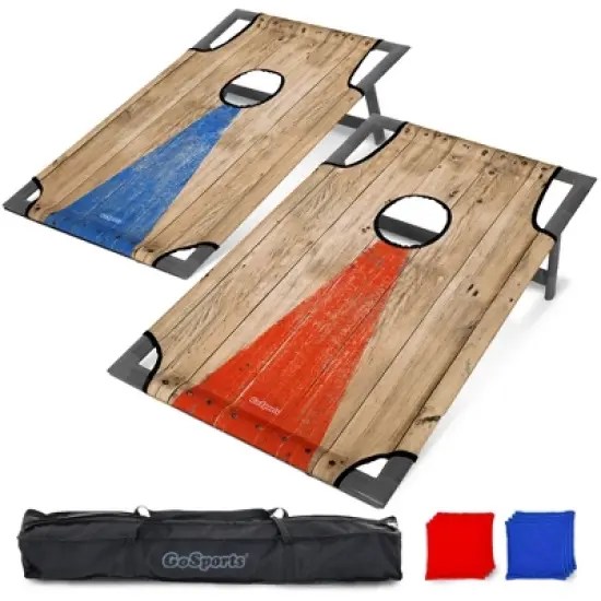 GoSports Portable PVC Framed Cornhole Toss Game Set with 8 Bean Bags and Travel Carrying Case - Choose American Flag Design, Red & Blue or Football image {8}