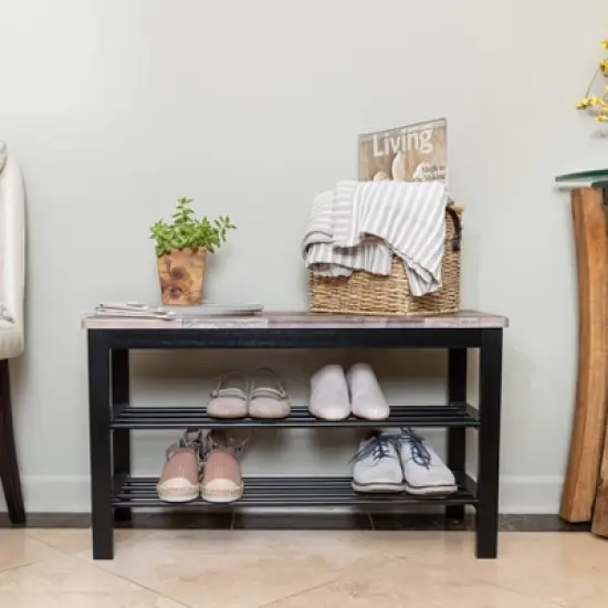 31.5" Entryway Storage Bench and Shoe Rack Distressed Wood Finish Brown - Danya B. image {2}