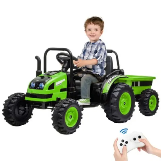 12V Kids Ride-On Tractor with Trailer, Remote Control, Music, Rear Wheels Suspension-Battery Powered Electric Vehicle Toy image {7}