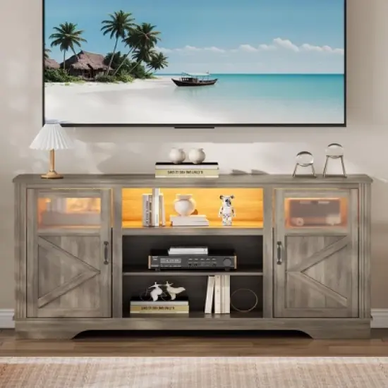 34'' Tall Farmhouse LED TV Stand,Entertainment Center with Storage,TV Media Console Table for TV Up to 65 Inch,TV Table image {2}